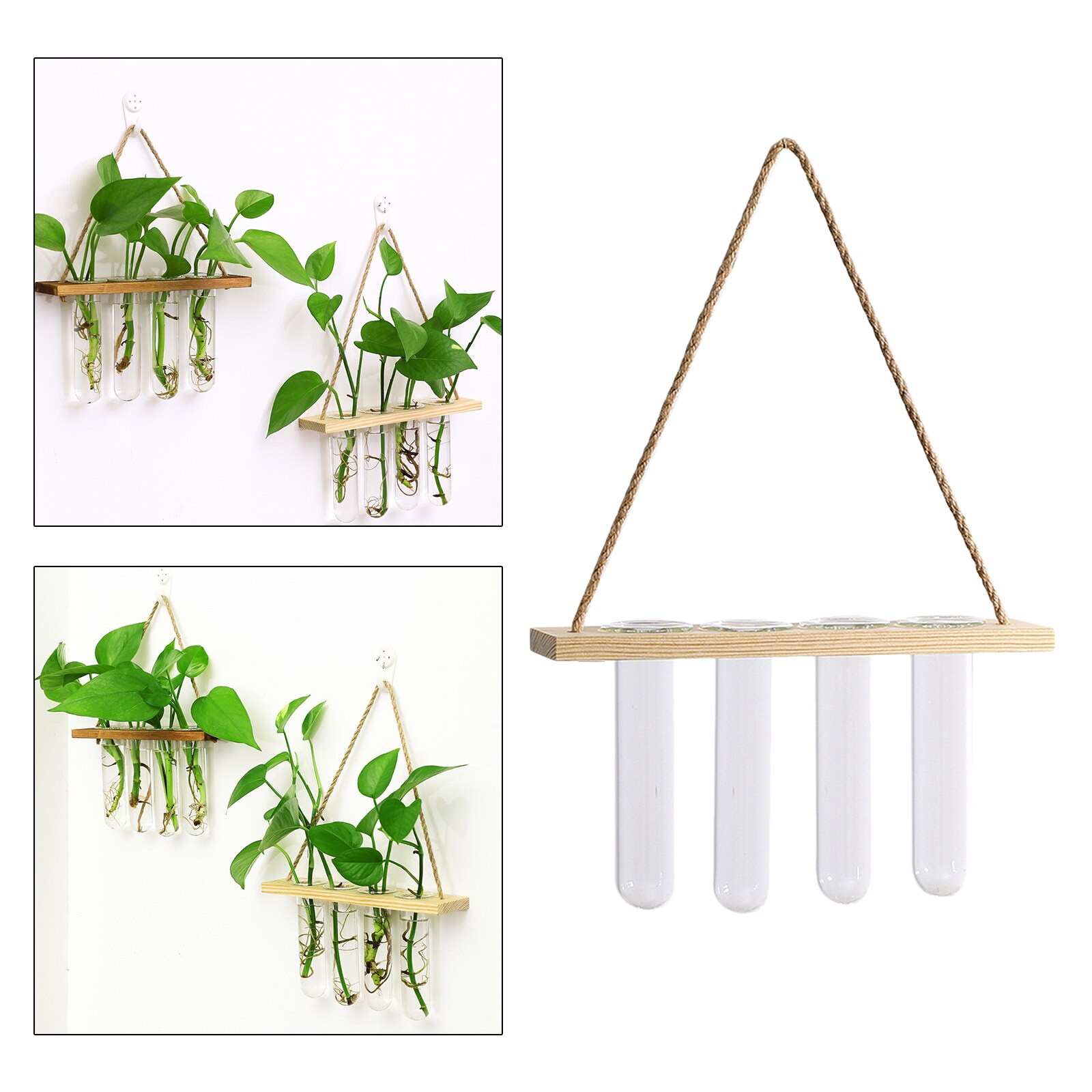 Glass Hanging Planter Terrarium Plants Wood Hanger Test Tube Vase Natural: Natural