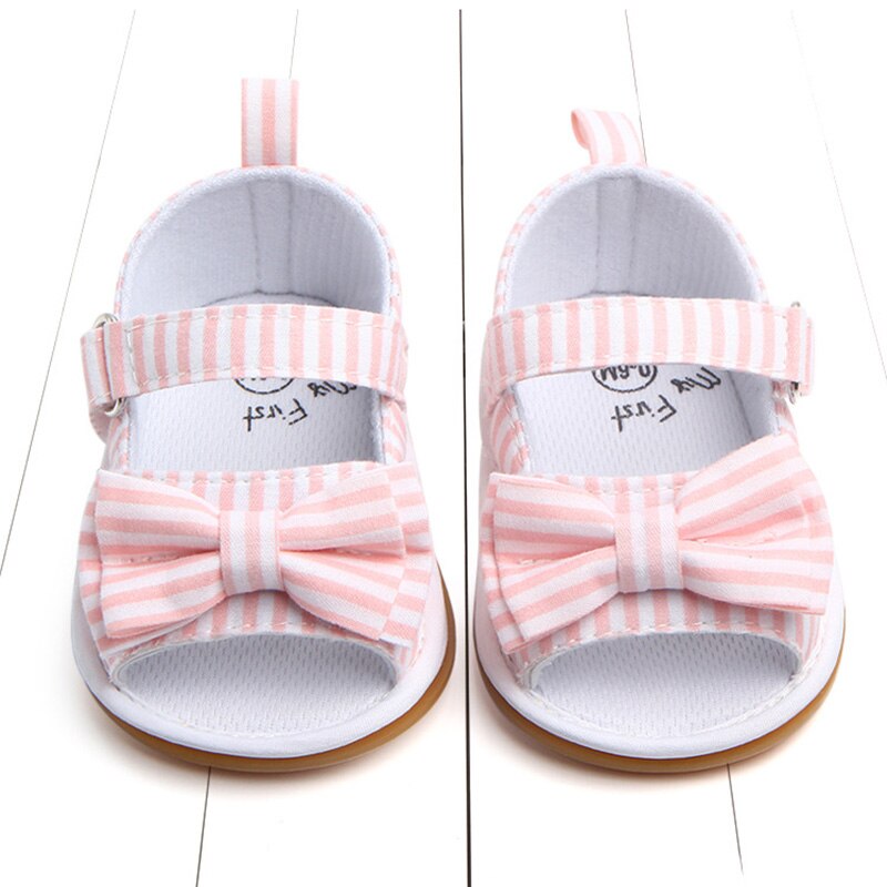 Rubberen Zool Outdoor Baby Meisje Sandalen Leuke Bogen Gestreept Katoen Antislip Peuter Baby Meisjes Sandalen Zomer Schoenen