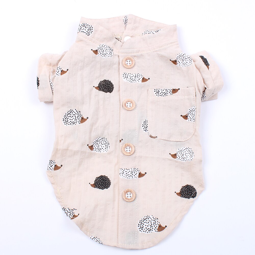 Hund kæledyr skjorte bluse med pindsvin blomster kat hvalp t-shirt forår sommer tøj tøj: Beige / M
