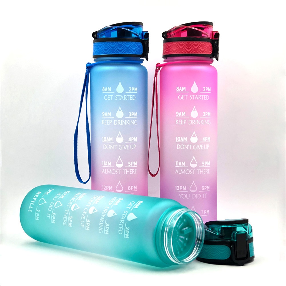 1L Water Fles Motivatie Water Fles Met Tijd Maker Drinken Frosted Lekvrij Cup Voor Outdoor Sport Fitness Tritan Materiaal