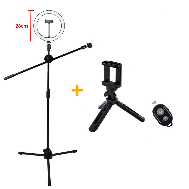 Phone Photography Beauty LED Ring Light Lamp Dimmable Adjustable Shooting Boom Arm Photo Light Studio Stand Tripod Holder Kit
