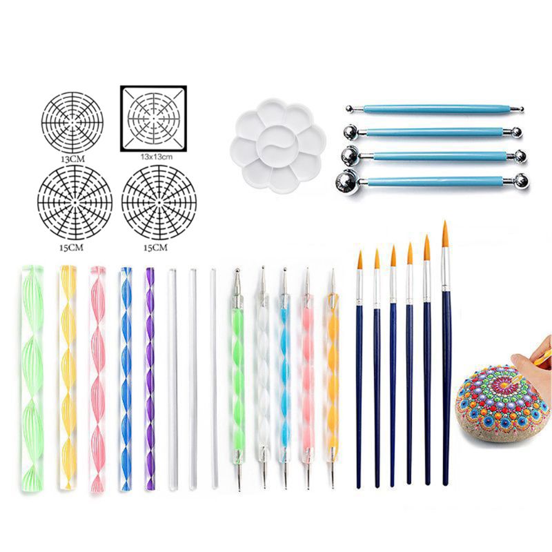 Kit de herramientas de punteado de Mandala de 28 Uds para pintar pluma de piedra de roca Plantilla de pintura artística Q6PA