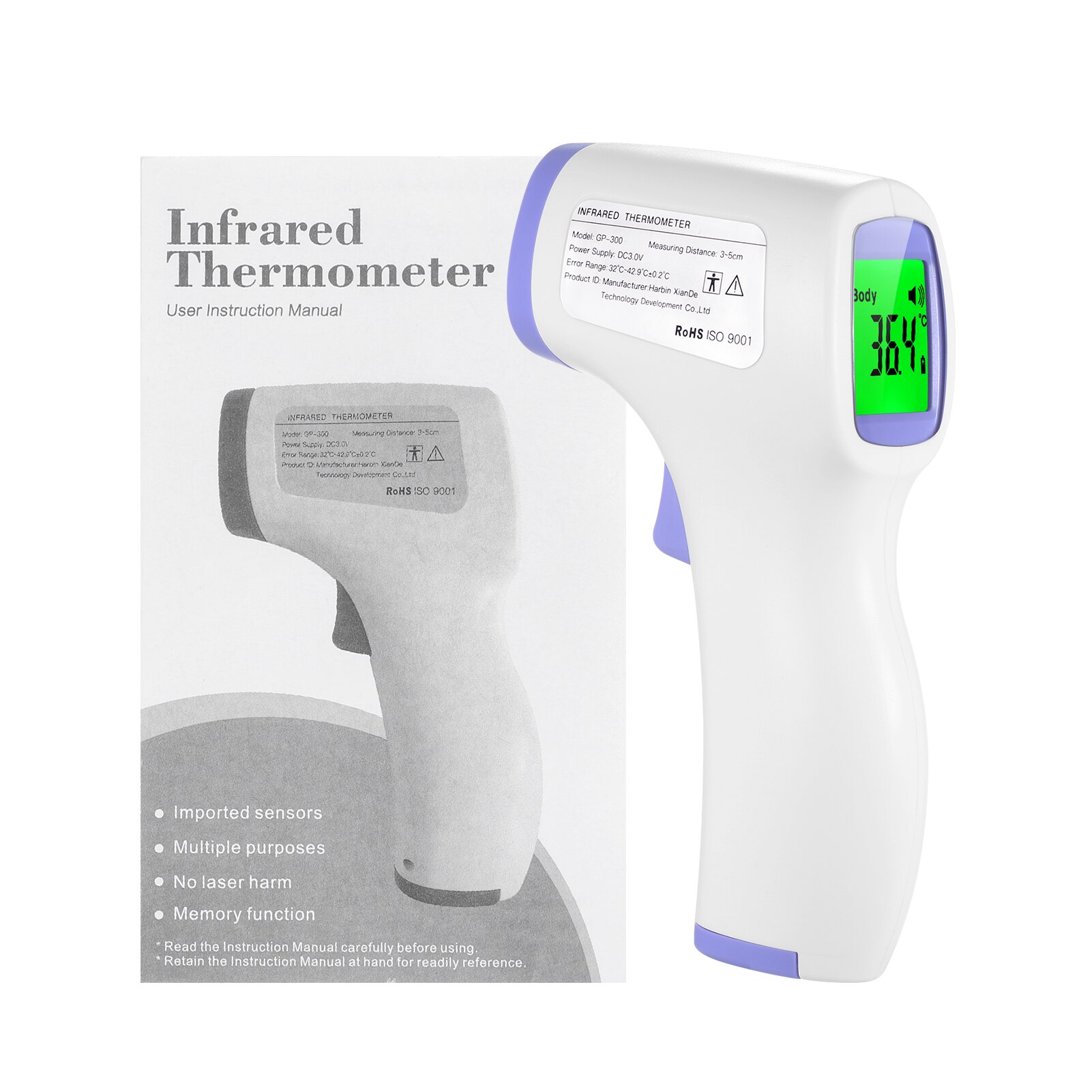 Termômetro infravermelho testa termômetro sem contato termômetro tri-colorido lcd febre alarme digital ferramenta de medida para o bebê adulto