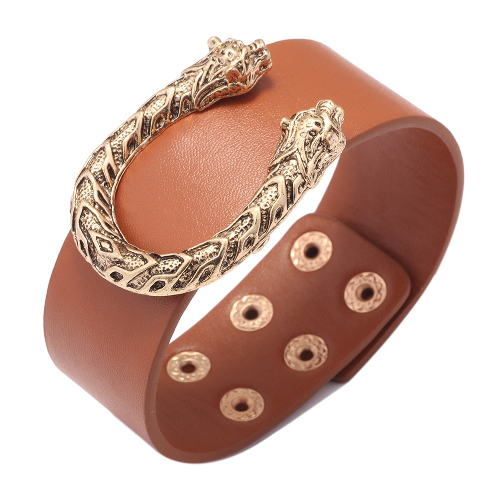 Kirykle U-Vormige Metalen Luipaard Hoofd Armband Voor Vrouwen Leer Armbanden &amp; Bangles Elegante Brede Armband Sieraden