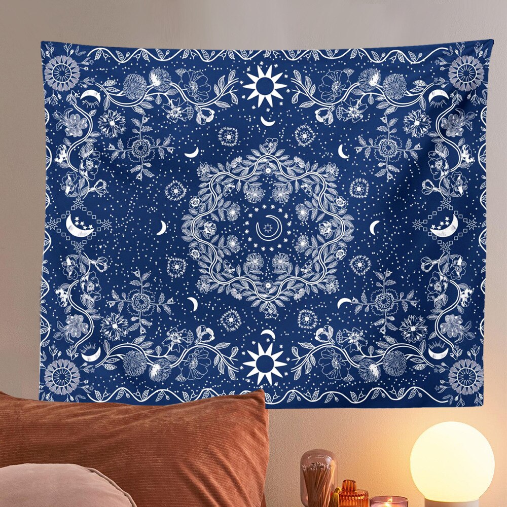 Psychedelic Celestial Sun Tapestry, Celestial Sun Moon Bohemian Poster Tapestry Wall Hanging Boho Hippie Beach Coverlet Curtain