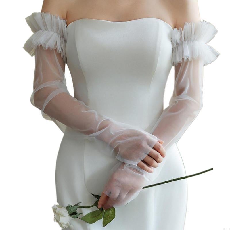 Couvre-bras longs transparents pour mariée, avec motifs en dentelle, pour cérémonie mariage, 39BD: WHITE
