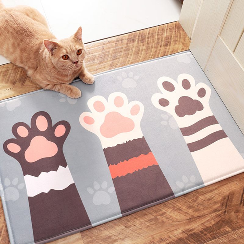 Rectangle Area Entrance Door Mat Cartoon Cat Paw Fish Print Non-Slip Sponge Floor Carpet Flannel Absorbent Bath Rug