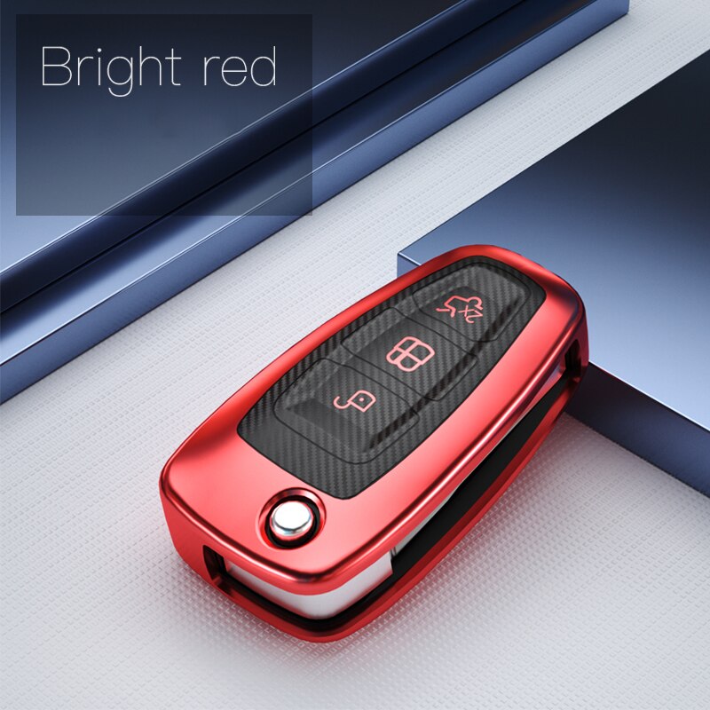 TPU Carbon Fiber Car Key Case Cover Fob For Ford Focus 2 3 MK3 Ranger C-Max S-Max Mondeo Fuga Galaxy Transit Tourneo Custom: B-Red