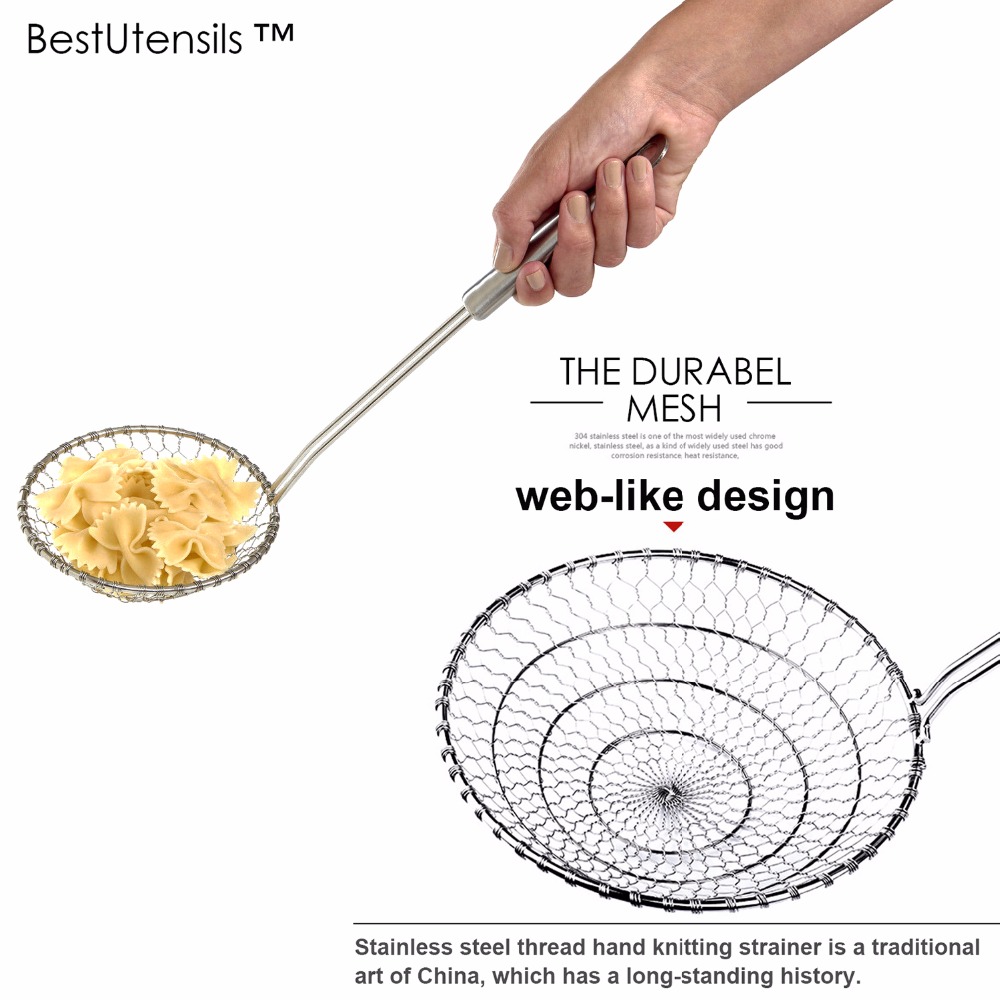 Asian Kitchen Stainless Steel Spider Strainer Wire Skimmer with Spiral Mesh Net Colanders Mesh Ladle for Kitchen Tools