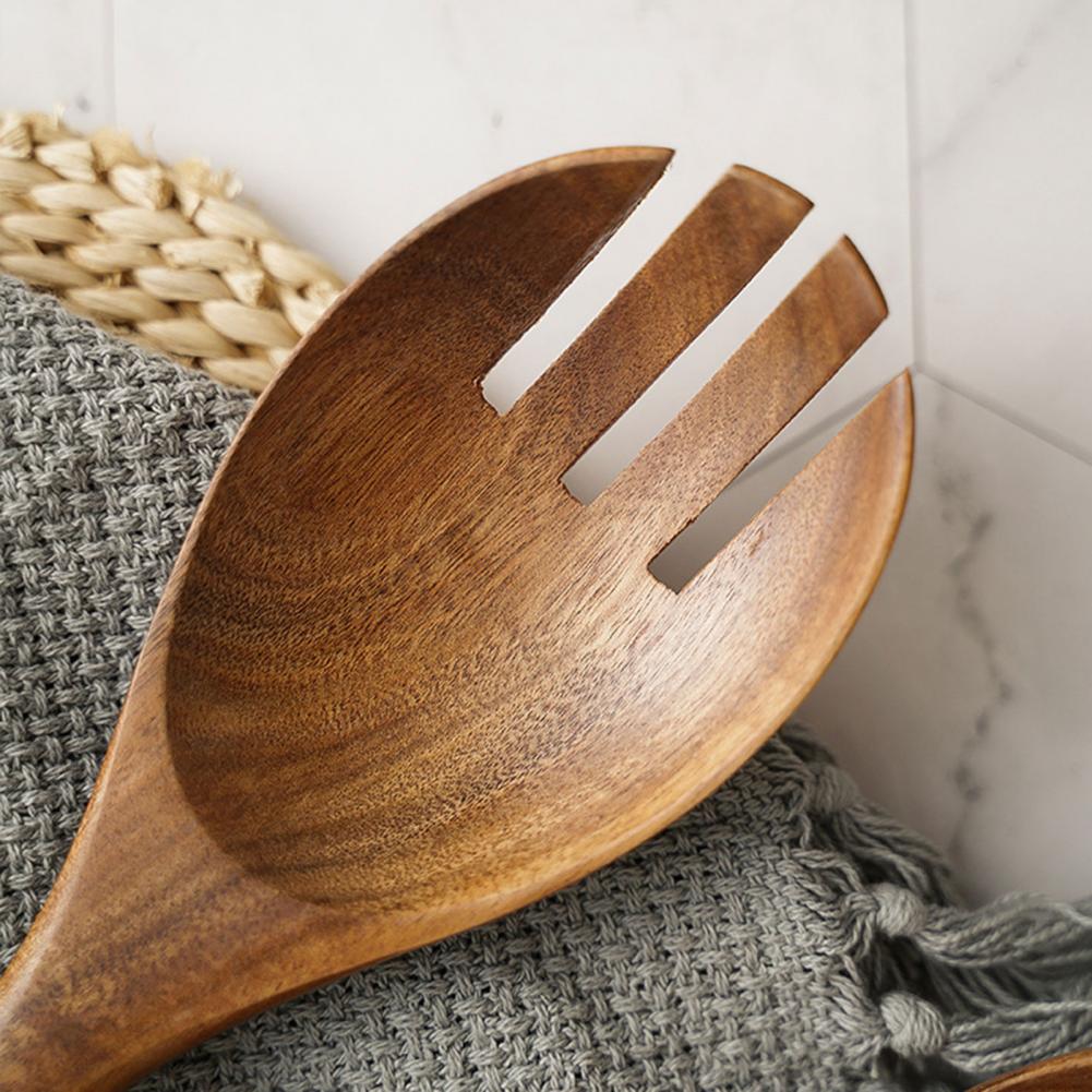 Tenedor Retro de madera reutilizable para ensalada, Sushi, cuchara para Pasta, utensilio de cocina