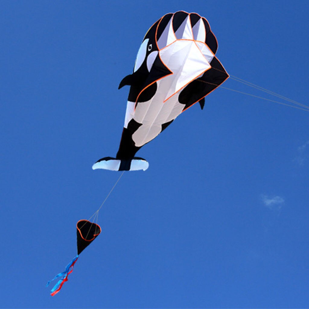 Cerf-volant de plage en forme de dauphin, avec énorme sans cadre, doux, pour la famille des enfants, volant coloré en 3D, dépliant facile, jouets d'extérieur #30: Black