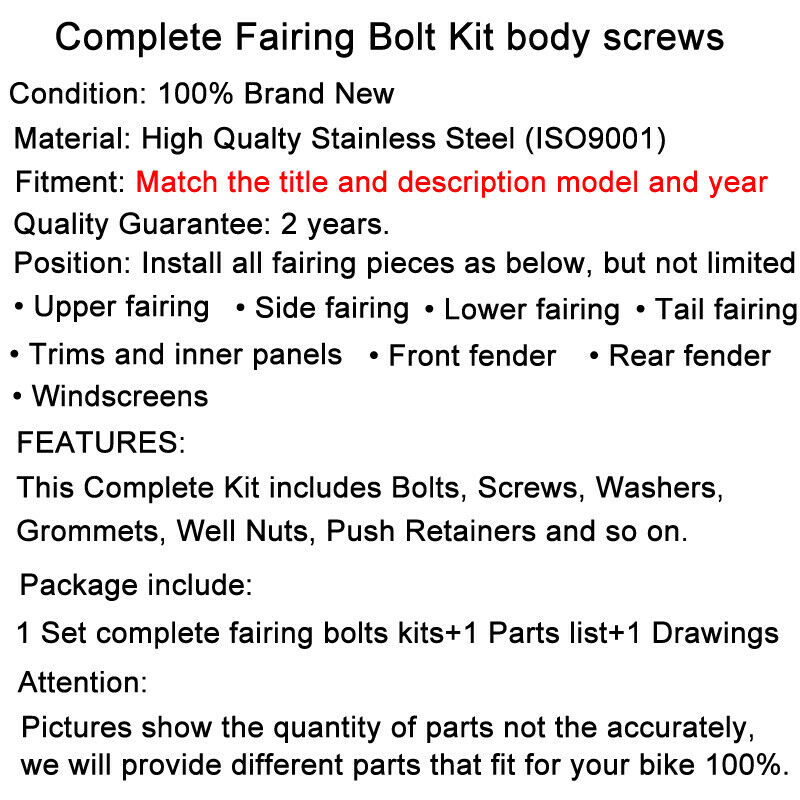 For Suzuki TL1000S 1997-2001 Motorcycle Complete Full Fairing Bolts kit Covering Bolts Fairing Clips Stainless Steel