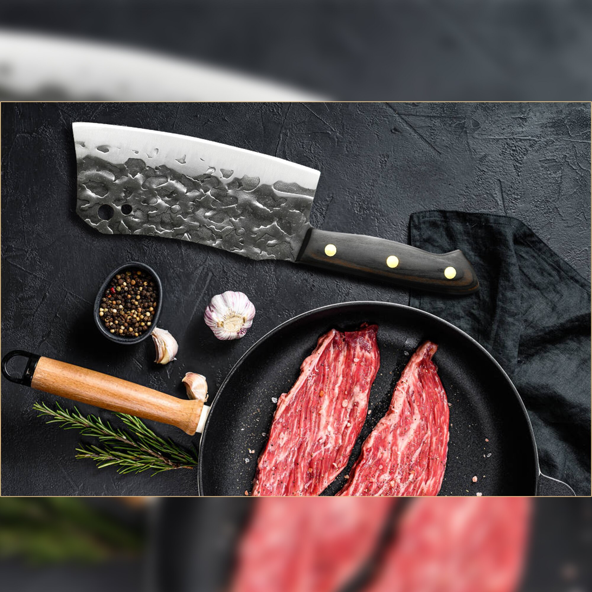 Juego de cuchillos de carnicero para cocina, afilador completo de acero inoxidable de 7 pulgadas, accesorio de cocina para picar carne y pescado, caja de
