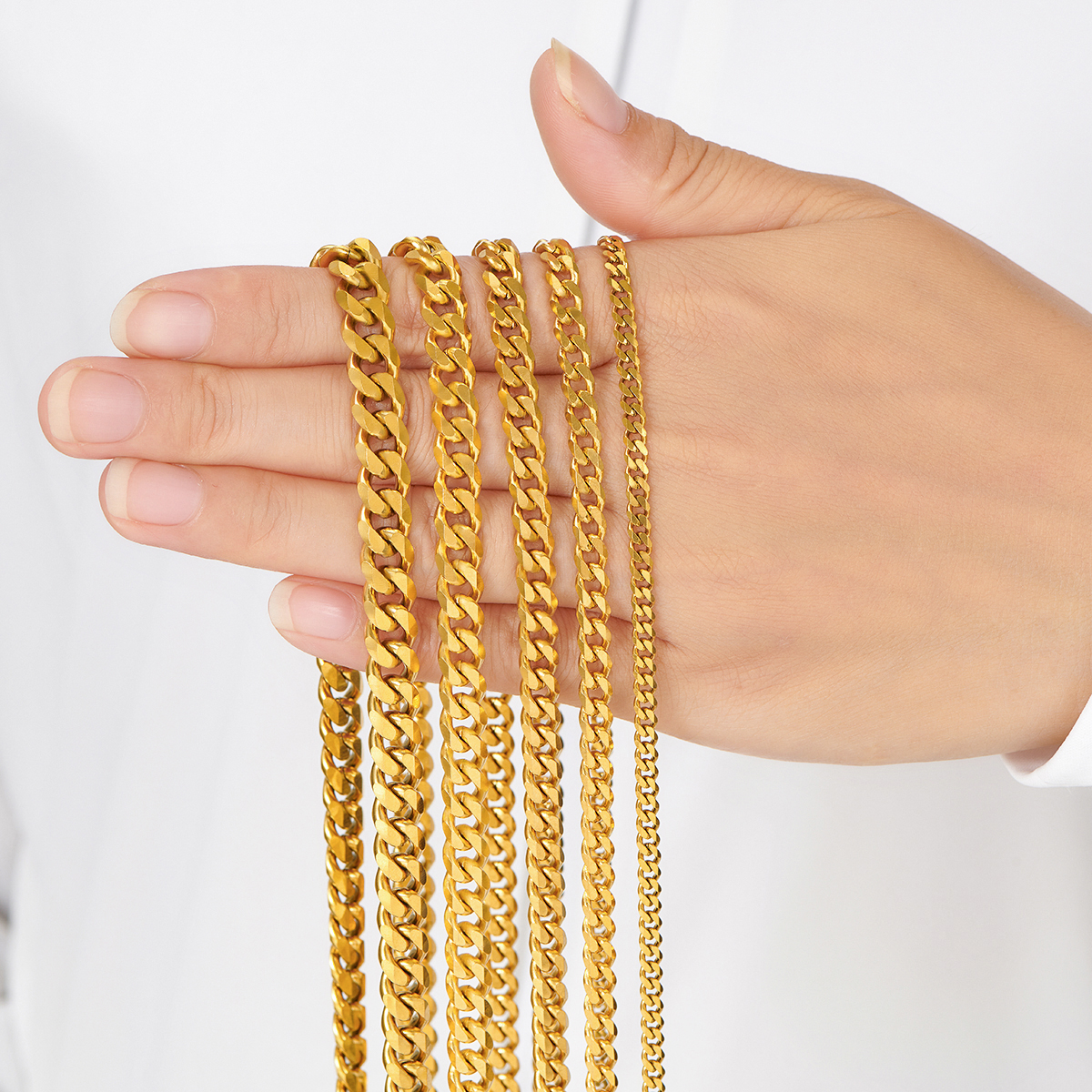 Cadenas de eslabones cubanos de acero inoxidable de Color dorado de 3,6mm/5mm/6mm/7mm/8mm, collar grueso clásico para hombres y niños de 14 a 30 pulgadas