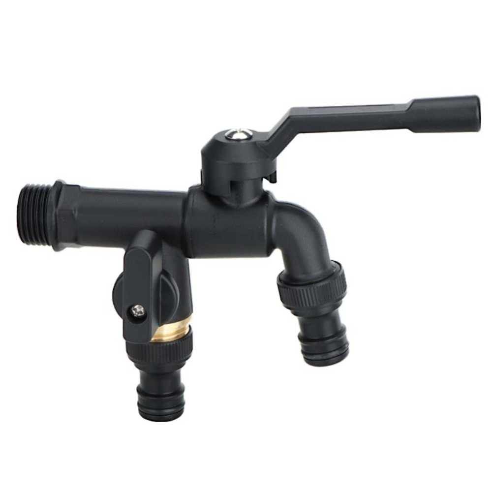 Anti-freezing All-copper Faucet One Inlet and Two Outlets 1/2inch Outdoor Faucet Dual Water Outlets Durable: WHITE