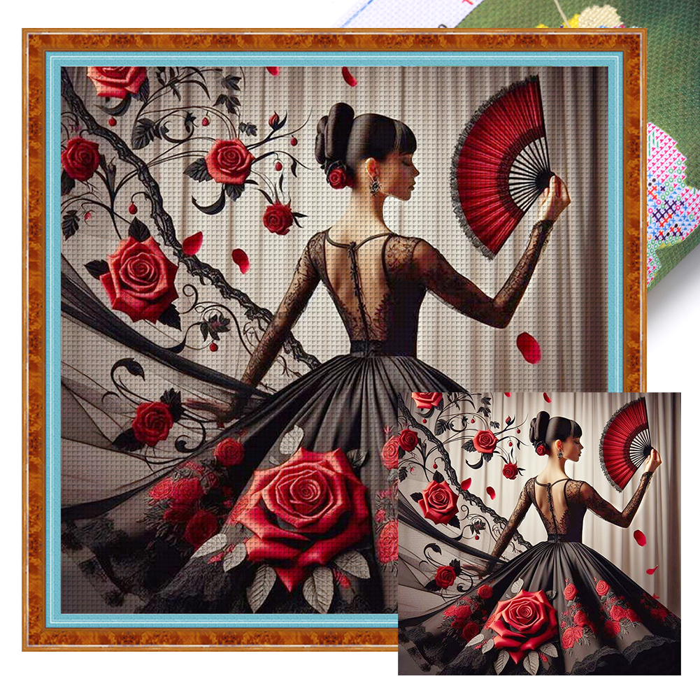 Täysi kirjonta ekopuuvillalanka 11ct painettu tyttöjen ristipistopakkaus taidetta: Punainen