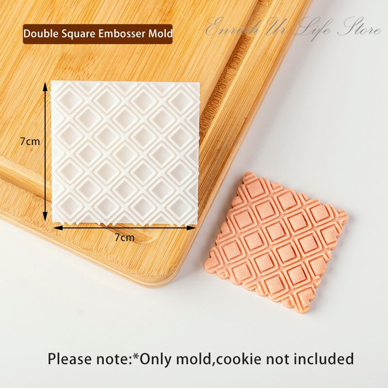 Wafel Textuur Geometrische Patroon Cookie Embosser Mold Valentijnsdag Golvend Vierkante Liefde Hart Icing Snijden Mold Bakken Tools: E2643-Double Square