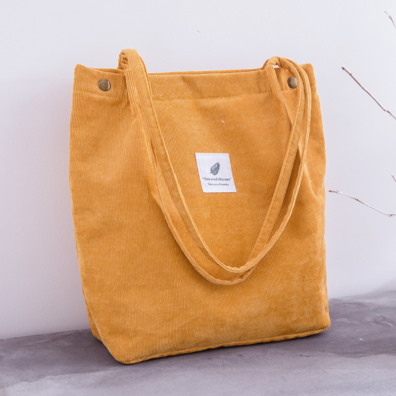 Sac fourre tout pour femmes, poche shopping en velours côtelé, à bandoulière, réutilisable et , parfait pour les courses: Yellow