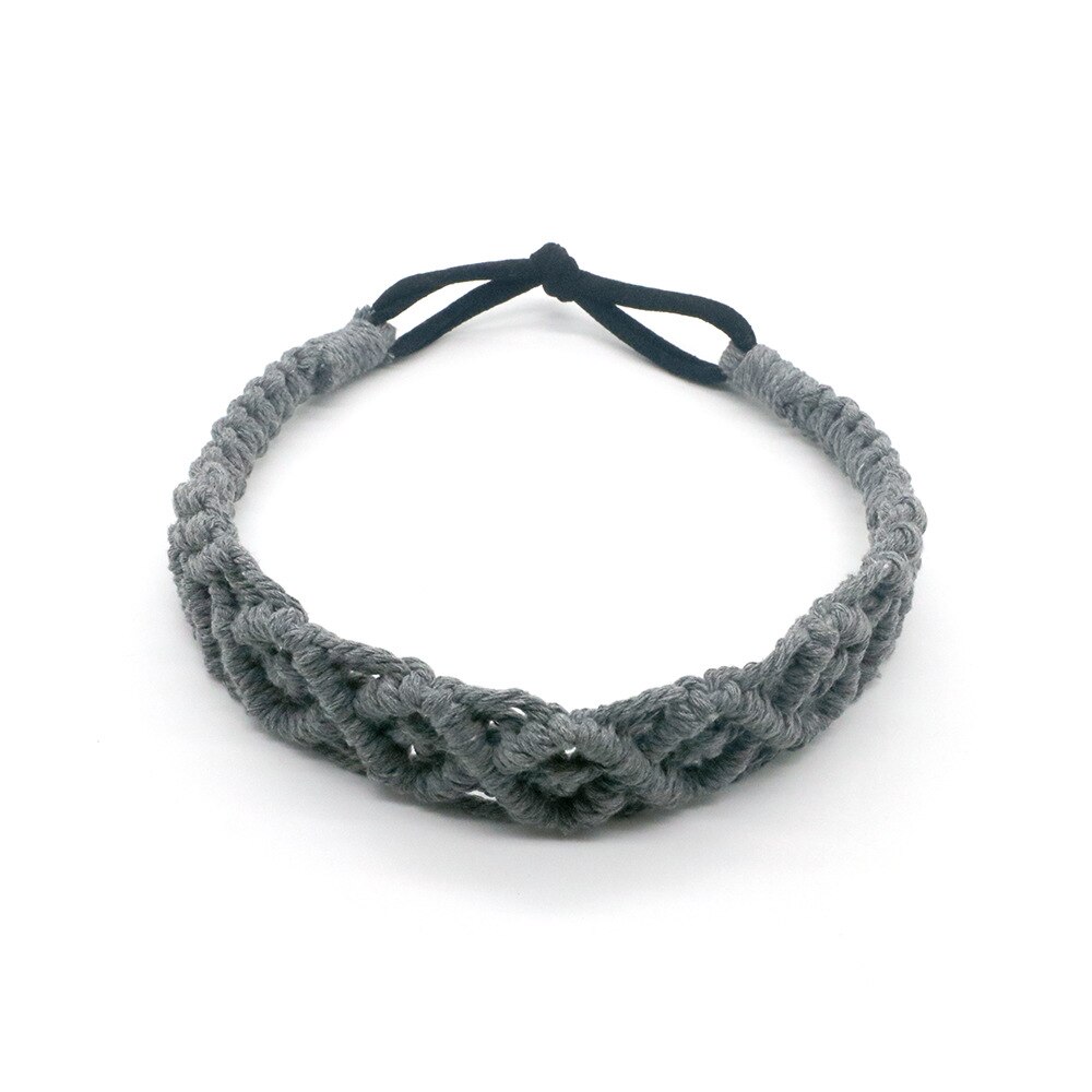 Serre-tête en macramé pour adulte, serre-tête Chic et bohème, accessoires pour cheveux, Turban élastique, couleur unie: GREY
