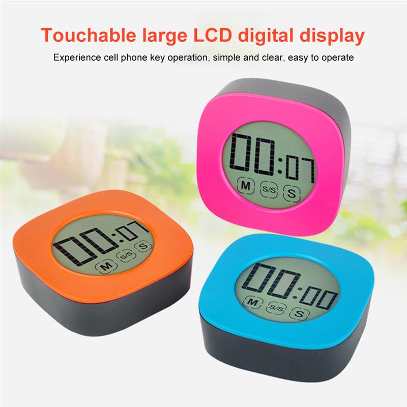 Countdown Timer Study Digital Display Count Up Stopwatch Touch Screen Battery Operated Electronic Mute Attachable Alarm Orange