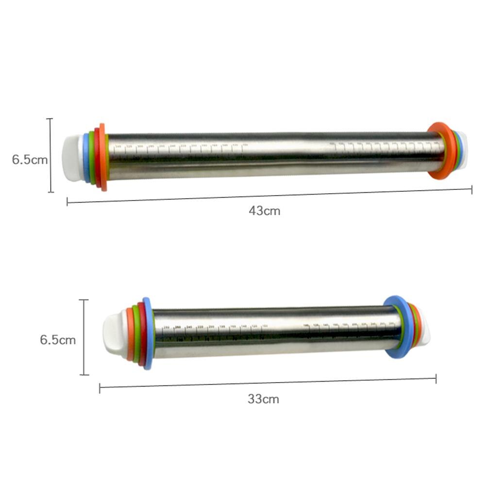 Roestvrij Roller Pin Met Schaal Meel Deeg Stok Verstelbare Verwijderbare Dikte Ringen Home Keuken Pizza Pie Baking Tool