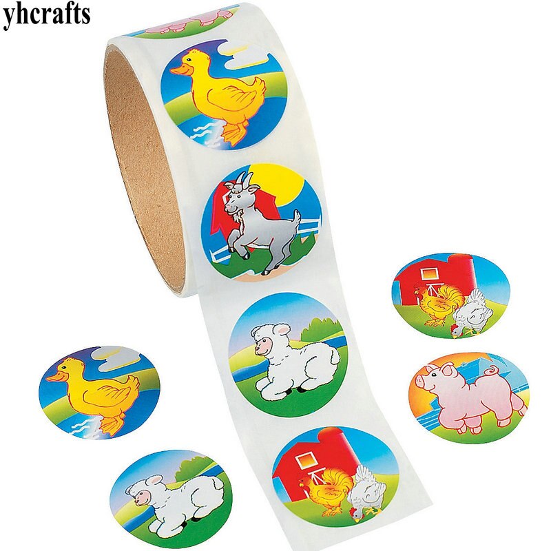 1 Roll(100PCS)/LOT pinguino adesivi di carta Ragazze regali di compleanno Per Bambini fai da te giocattoli Scuola Materna articoli di attività oggetti Decorativi di Favore: 100PCS farm animal