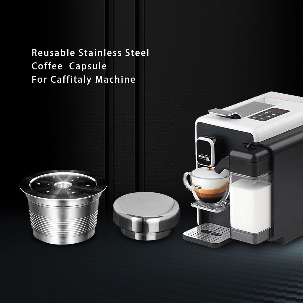 Rustfrit stål genopfyldelig caffitaly tchibo cafissimo minipresso kaffemaskine kaffekapsel pod filter drypper tamper sæt