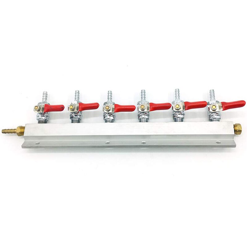 6 Way Aluminum CO2 Gas Distribution Manifold Splitter 1/4 Inch Barbed Inlet and Outlets Homebrew Beer Kegerator CO2 Splitter