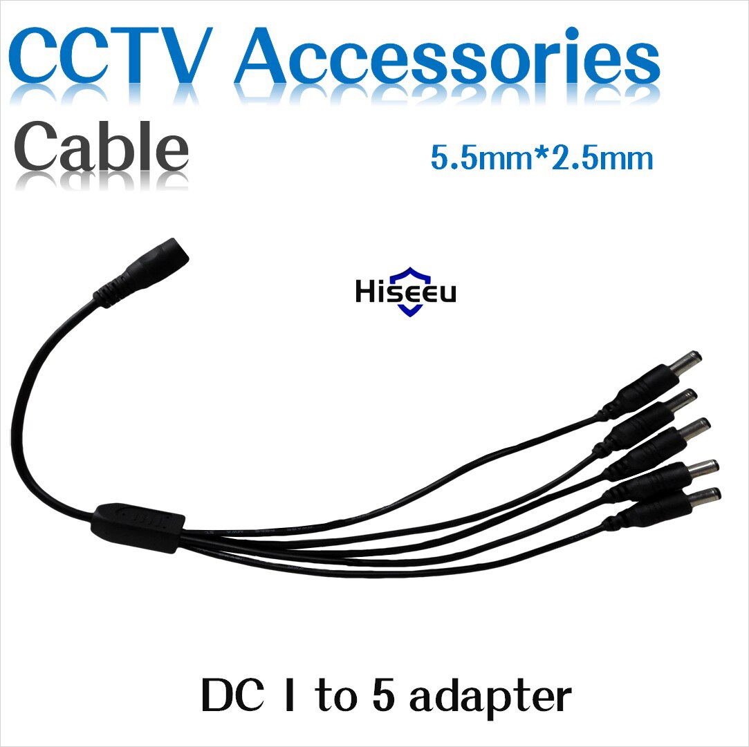 Hiseeu DC Power Splitter Kabel 1 Female naar 5 2.1x5.5mm Dual Man Voor CCTV Camera Systeem