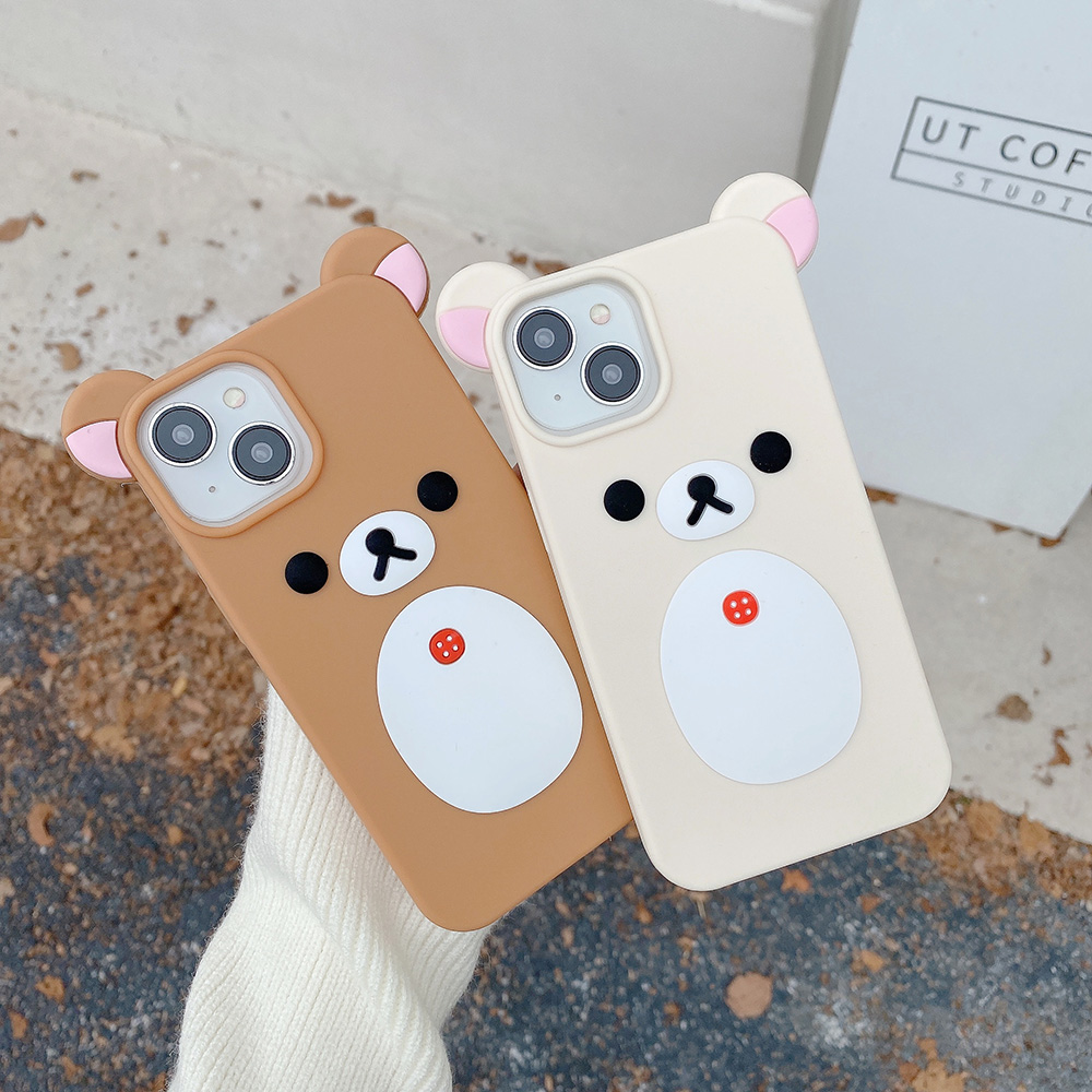 Leuke 3D Cartoon Rilakkuma Beer Zachte Siliconen Telefoon Case Achterkant voor iPhone 11 12 13 14 15 16 Pro Max