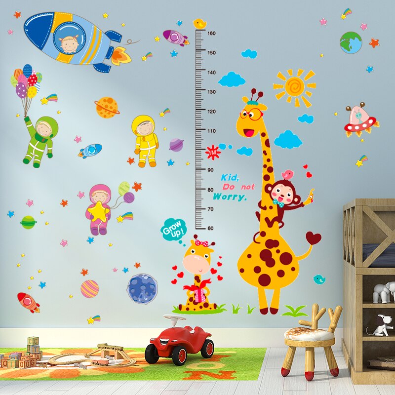[Shijuehezi] Giraffe Hoogte Meet Muurstickers Diy Rockets Astronaut Muurstickers Voor Kinderkamer Baby Slaapkamer Decoratie
