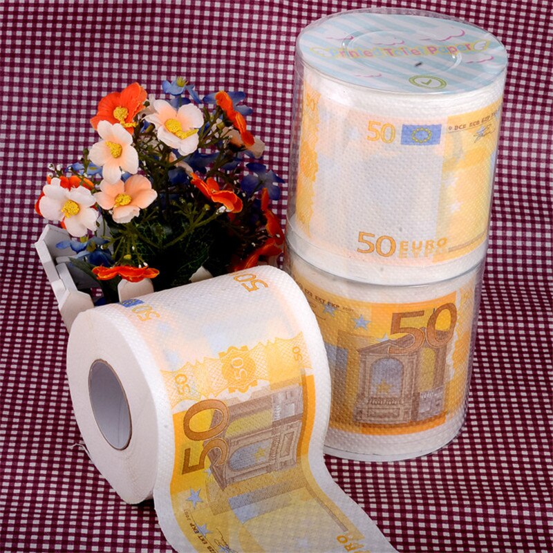 Rollos de papel higiénico con estampado de dólar europeo, graciosos números de bromas, papel de papel higiénico de Humour, papel de baño suave de 2 capas: 50 EUR