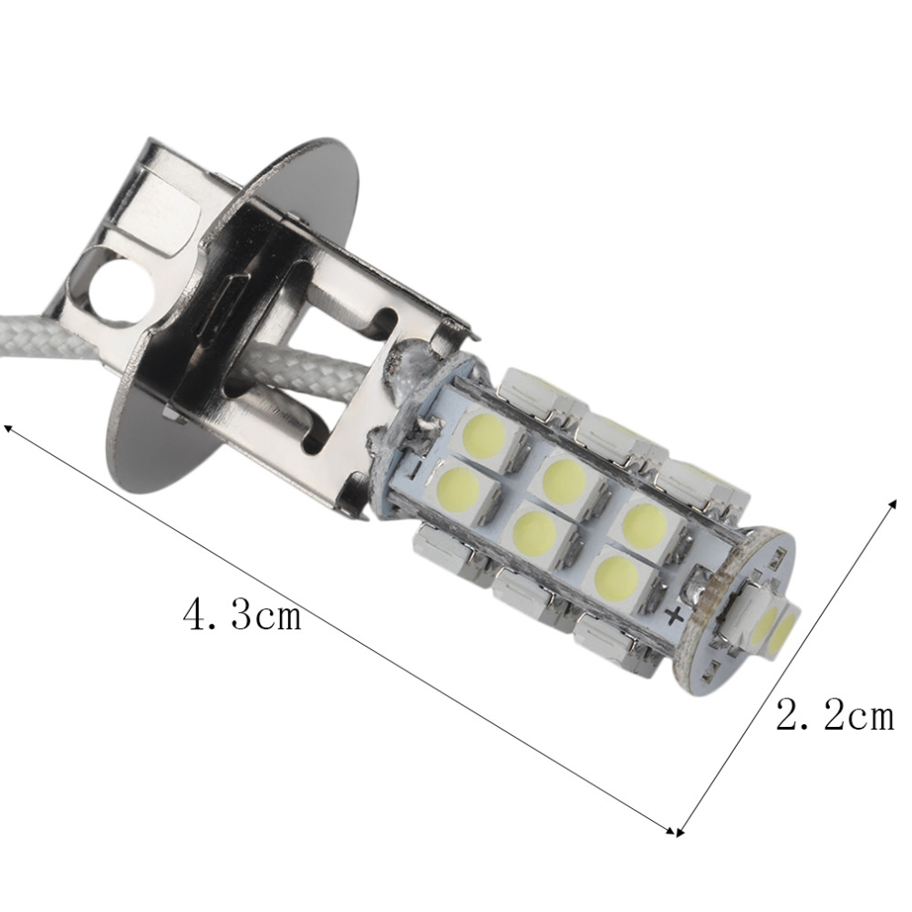 Icoco ren hvit aluminiumslegering  h3 3528 smd 26 ledet xenon hode tåkelys hovedlykt pære lampe fyrtårn 6000k 5w 2400lm