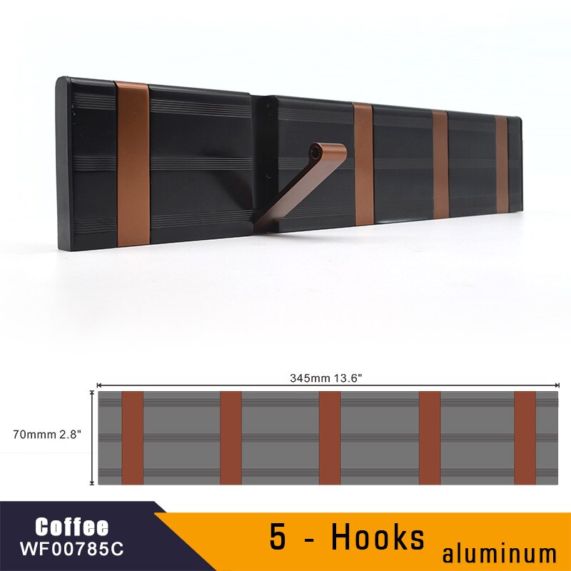 Aluminum Home Decor Nailless Folding Coat Hook Hallway Bedroom Door Hat Clothes Rack Hanger Kitchen Toilet Wall Brack Hooks: 5-Hook Coffee