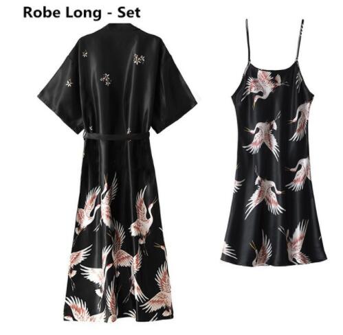 Vrouwen Nachtjapon Ijs Zijde Chinese Stijl Kraan Print Half Mouw Kimono Badjas Bruid Bruidsmeisje Bruiloft Lange Gewaad Niet-pak