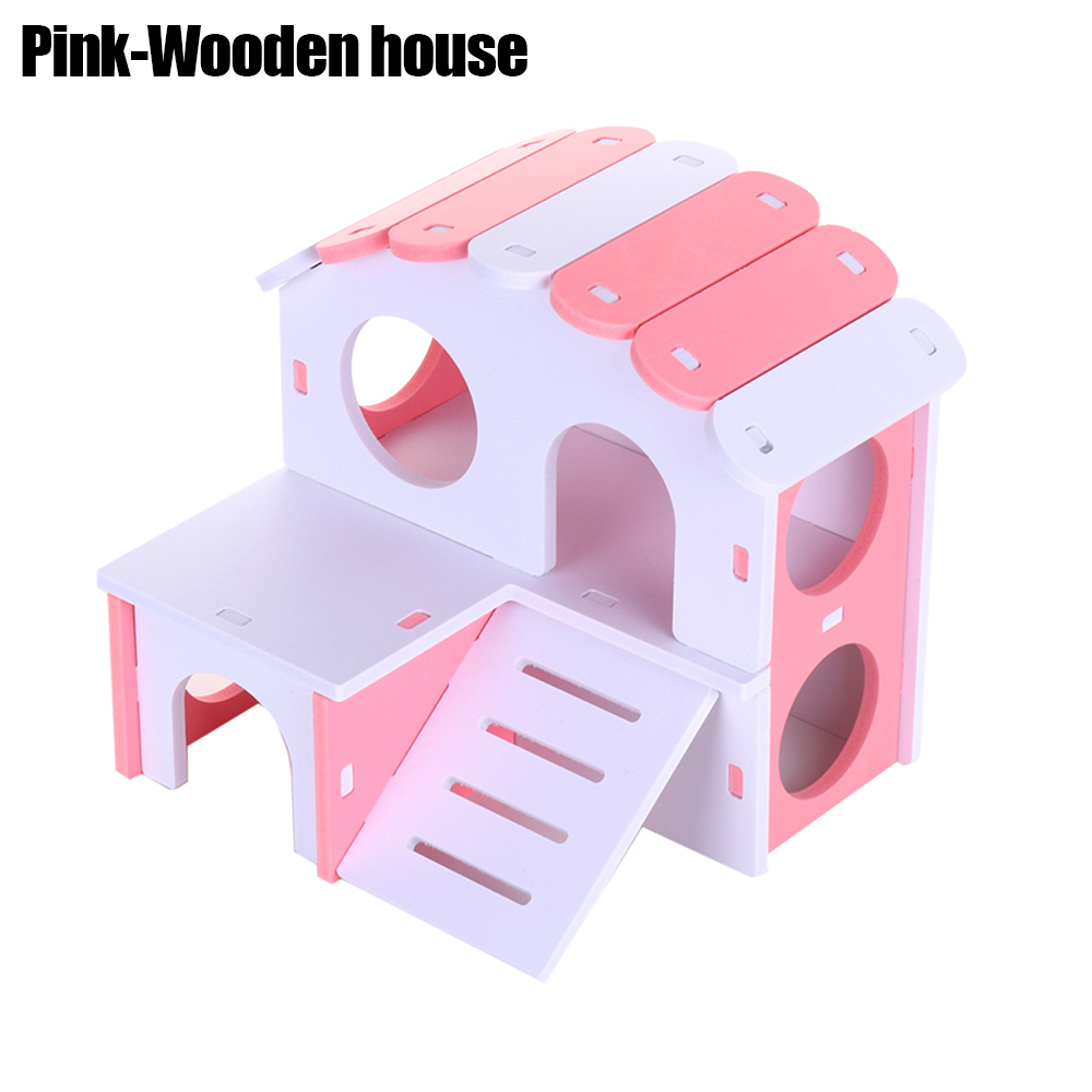 Hamster Speelgoed Accessoires Kleine Dier Swing Egel Woestijnrat Rainbow Bridge Pet Sport Oefening Speelgoed Set Hamsters Huis: Pink-Wooden house