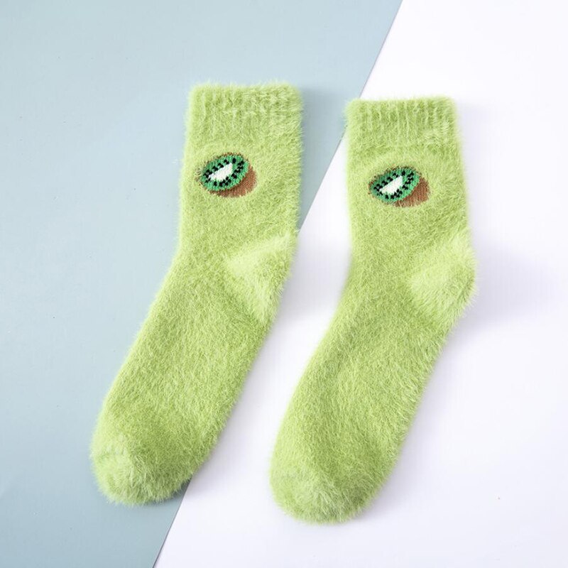 Zimowe grube skarpetki podłogowe z awokado nadruk z owocami dom śmieszne słodkie krótkie skarpetki damskie śliczne kolorowe wzorzyste skarpetki Sztuka aksamit: lekki zielony