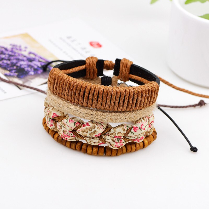 ZORCVENS nouvelle multicouche BOHO cuir chanvre corde en bois perles Bracelet Bracelet beaux bijoux pour les femmes Pulseira Feminina