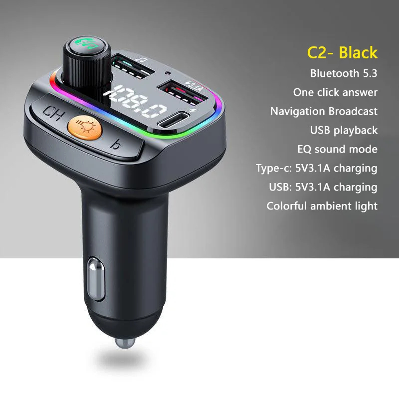 Xiaomi-transmisor FM Bluetooth 5,3, modulador de Radio auxiliar manos libres para coche, reproductor MP3 con adaptador de carga rápida, accesorios para automóvil: Blanco