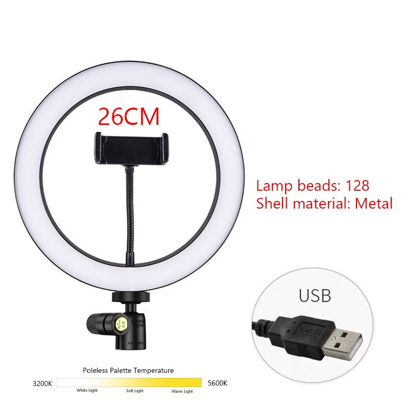 16/26/36cm led ringljus smink mobiltelefon mini kamera video fotografisk belysning selfie ljus studio ljus cirkel lampa