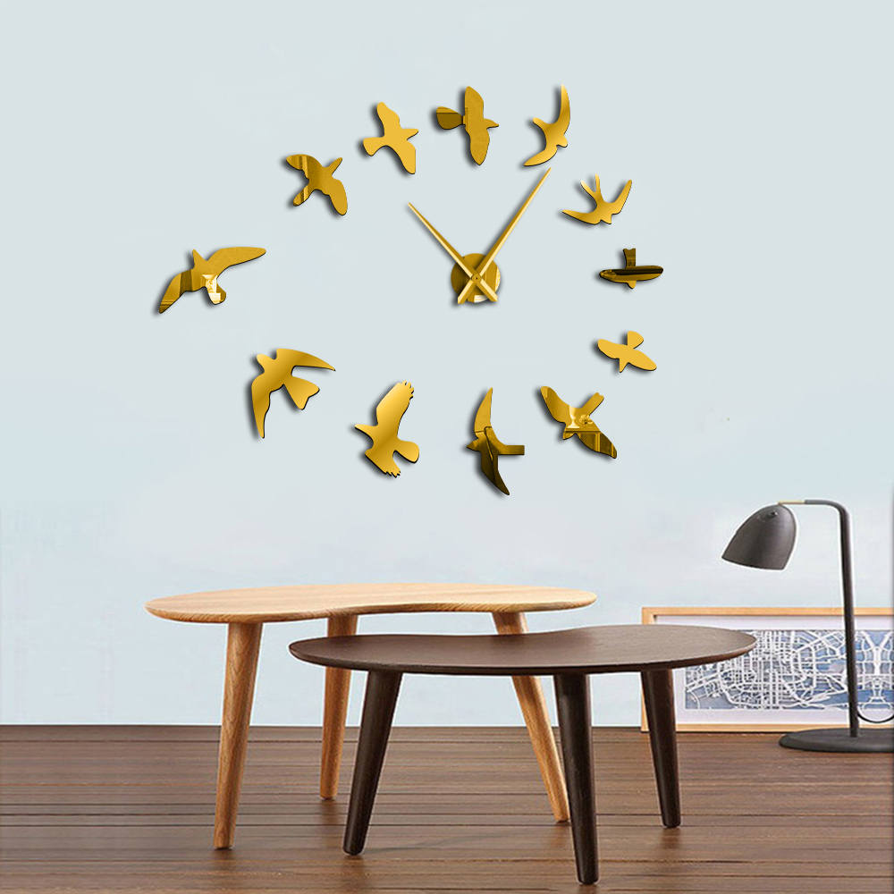 Frameless DIY Large Clock Wall Watch Nature Room Decor Mirror Decorative Flock of Flying Birds Modern Fashionable Luxury