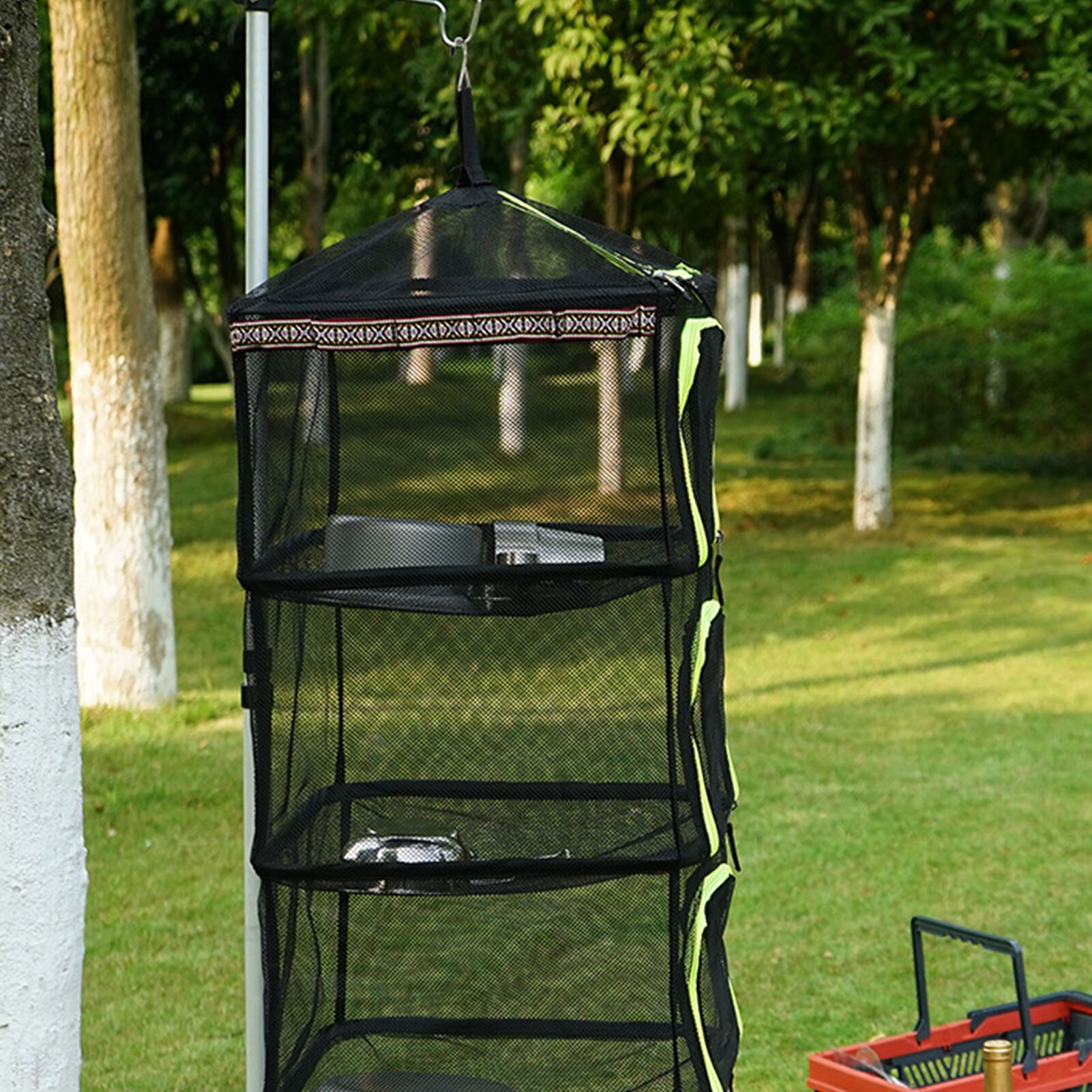 Pliable 4 couches suspendus séchage Net pêche étendoir avec fermetures à glissière séchoir maille poisson légumes fruits herbe suspendus Net sec Cage