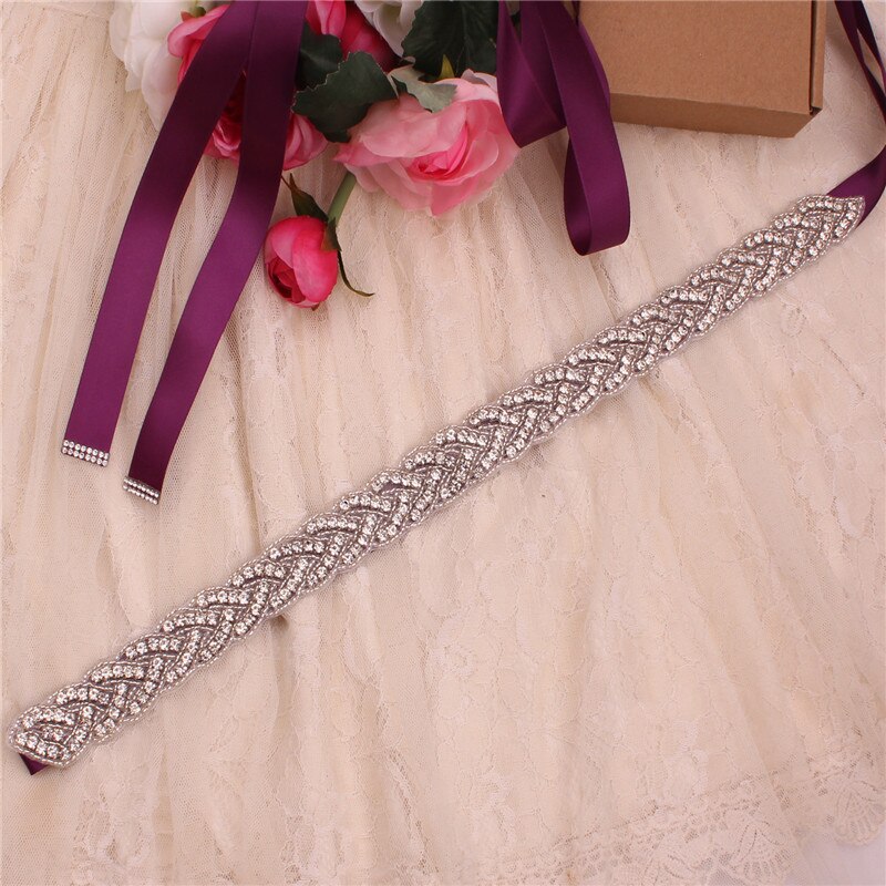 Braut gürtel hochzeit kleid gürtel damen gürtel abendkleid zubehör silber diamant brautjungfer gürtel hochzeit zubehör: Traube Violett