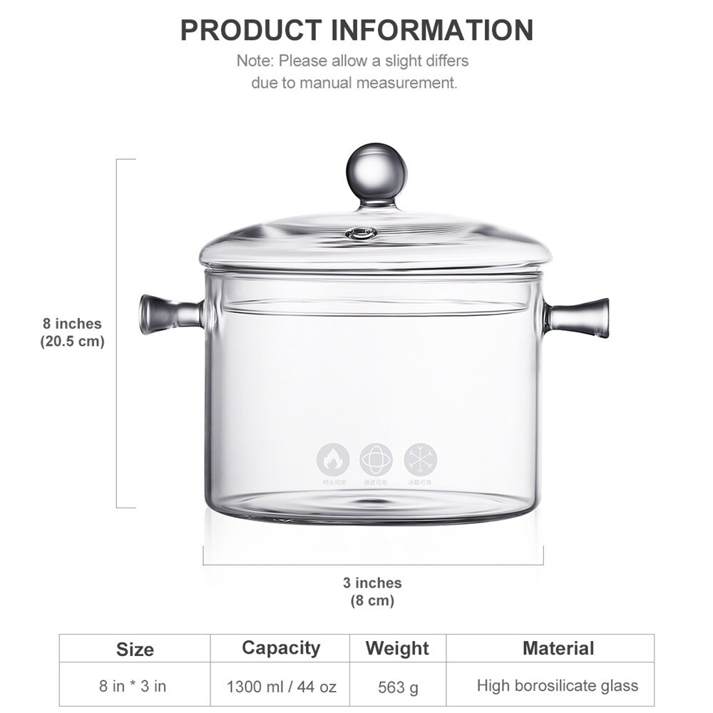 Olla de vidrio resistente al calor para sopa y gachas, recipiente de vidrio transparente para calentar fuego en microondas, utensilios de cocina, 1,5/2.0L