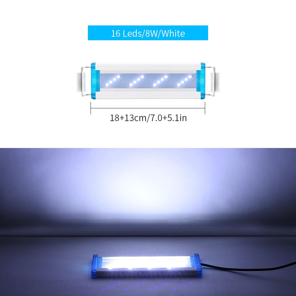Éclairage led Super mince pour Aquarium 18-75CM, lampe Extensible et étanche à Clip pour Aquarium 90-260V: 18cm White