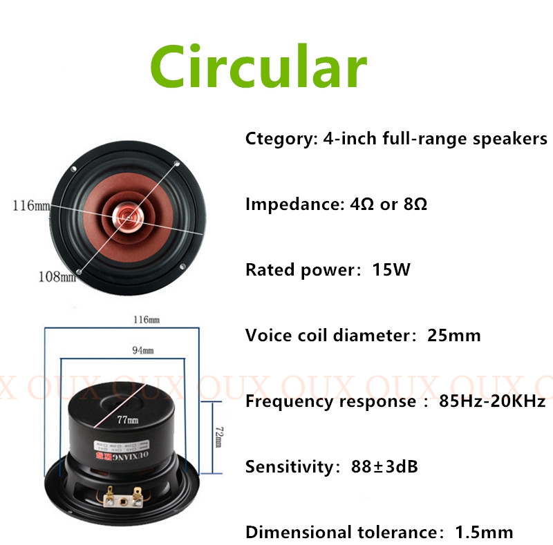 2pcs/lot OUX Hi-Fi 4 inch Full Range Speaker monitor Bullet woofer tweeter with with Aluminum 2 Layer kapton Cone: Circular 4ohm