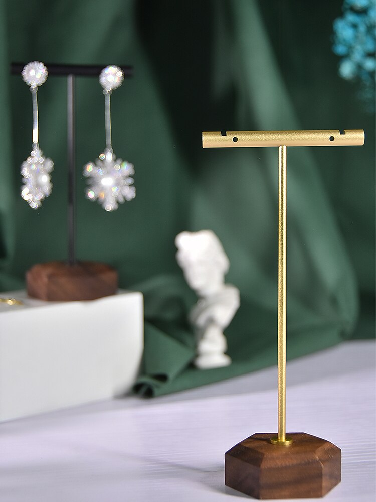 Smykker øreringe navle ring t-formet hængende display rack 3 stk / sæt forgyldt metal stativ øreringe arrangør holder counter showcase