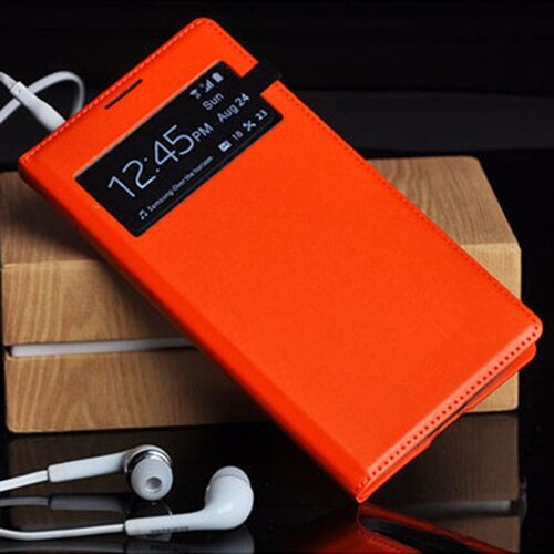 Slim View Shell Auto Sleep Wake up Function Flip Leather Case Shockproof Bag Back Cover Mask For Samsung Galaxy S4 I9500 I9505: Orange