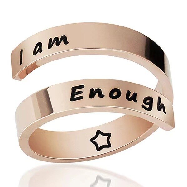 "I Am Enough" Classic Engraved Rings Spiral Wrap Twist Adjustable Ring Ring Jewelry Inspiration Jewelry for Women: rose red