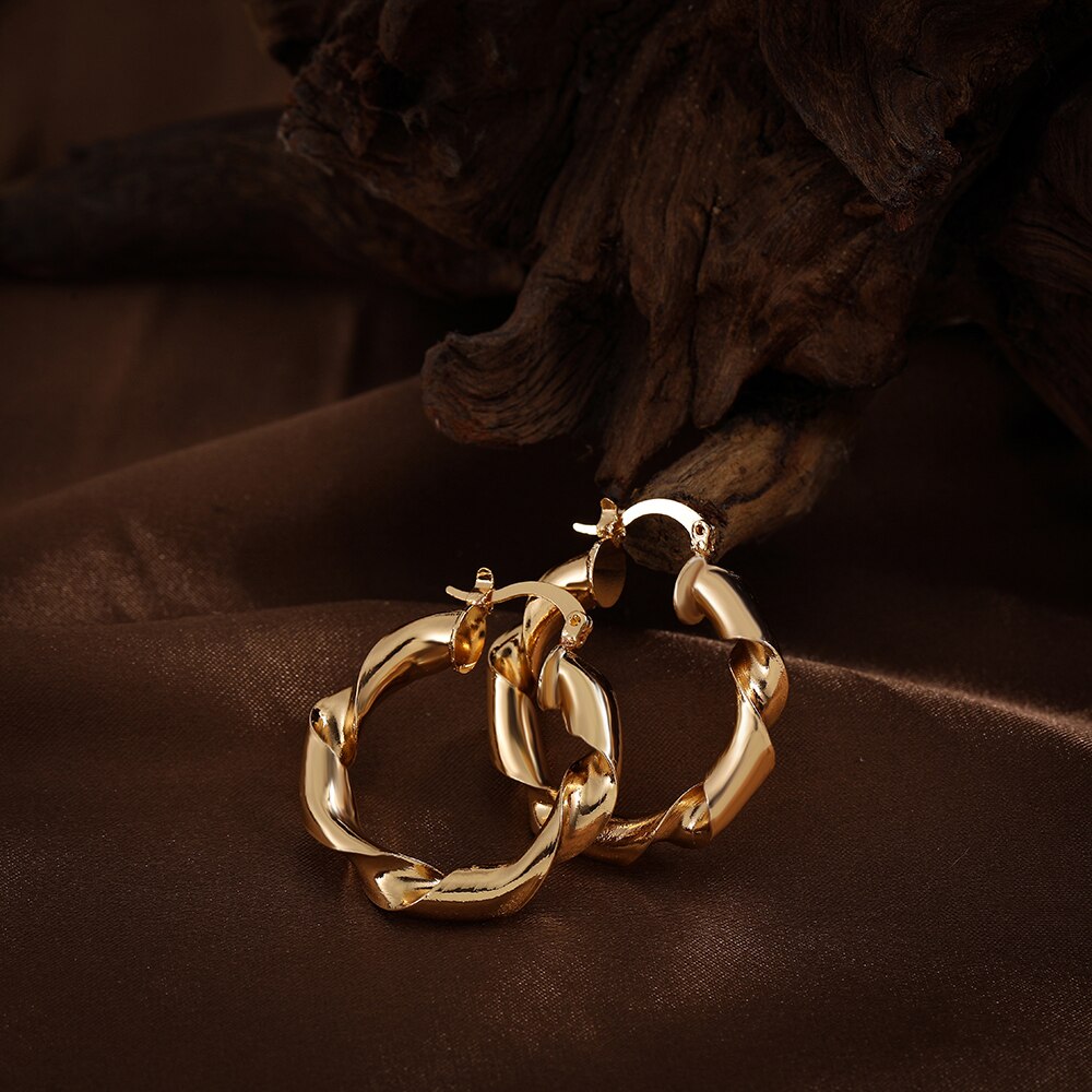 Punk Gothic Goud Koper Oorringen Voor Vrouwen Minimalistische Grote Twist Ronde Chunky Piercing Oorbellen Statement Sieraden